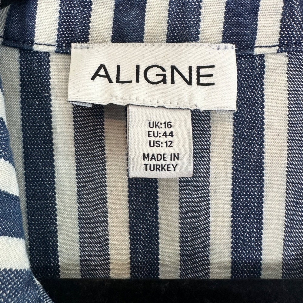 Anthropologie ALIGNE Gabriella Short-Sleeve Denim Midi Dress Striped Size 12 - Picture 5 of 9